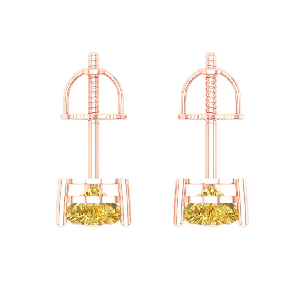 1 ctw Yellow Zirconia Studs Earrings | 5mm Heart Cut White Gold Screw back | April Birthstone