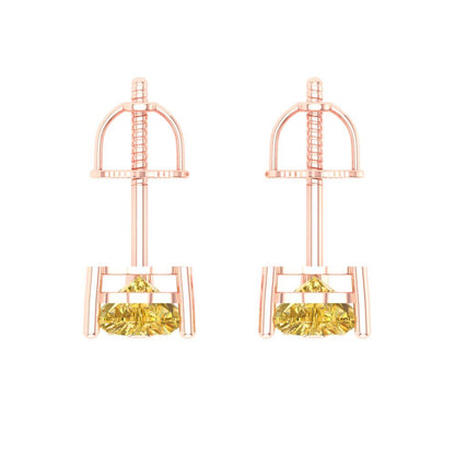 1 ctw Yellow Zirconia Studs Earrings | 5mm Heart Cut White Gold Screw back | April Birthstone