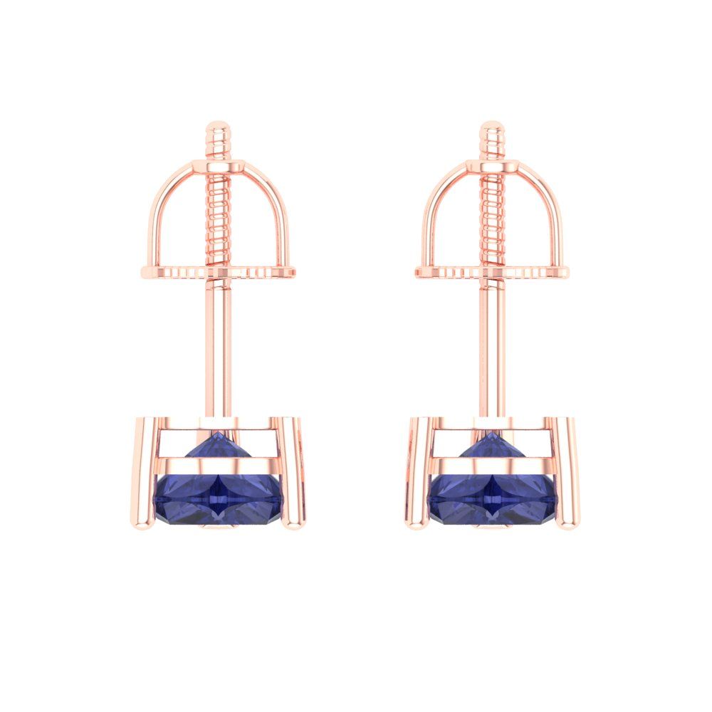 1 ctw Tanzanite Studs Earrings | 5mm Heart Cut White Gold Screw back | December Birthstone