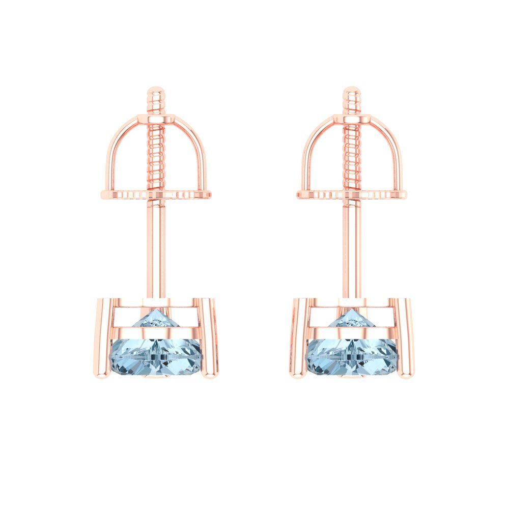 1cttw Aquamarine Gold-Plated 925 Silver Screw Back Stud Earrings