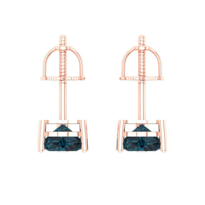 1 ctw London Blue Topaz Studs Earrings | 5mm Heart Cut White Gold Screw back | December Birthstone