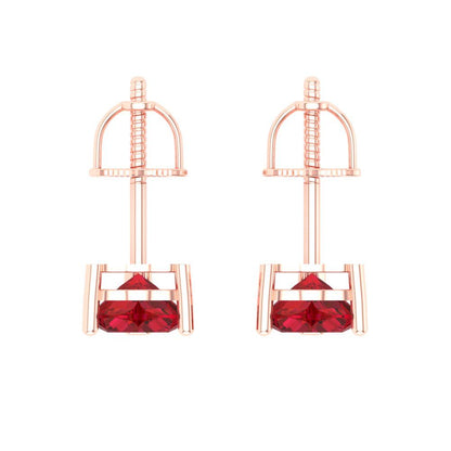 1 ctw Ruby Studs Earrings | 5mm Heart Cut White Gold Screw back | July Birthstone