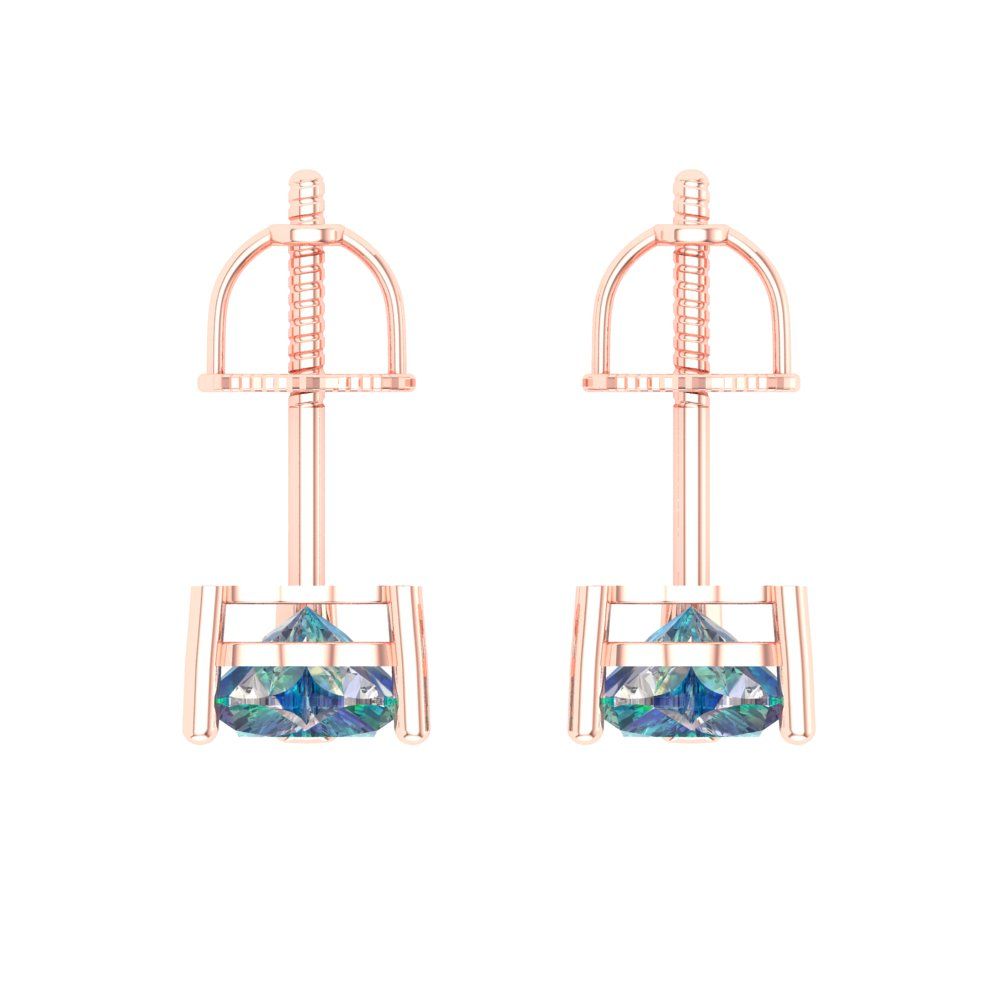1 ctw Blue Moissanite Studs Earrings | 5mm Heart Cut White Gold Screw back | April Birthstone