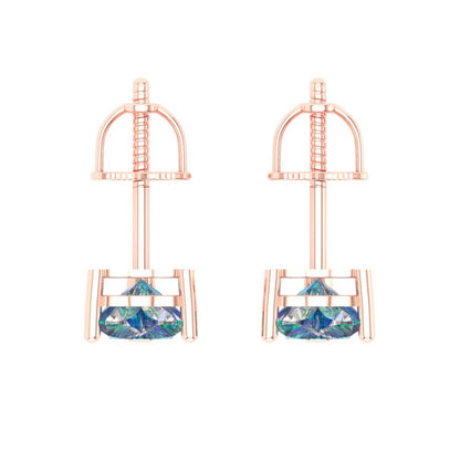 1 ctw Blue Moissanite Studs Earrings | 5mm Heart Cut White Gold Screw back | April Birthstone