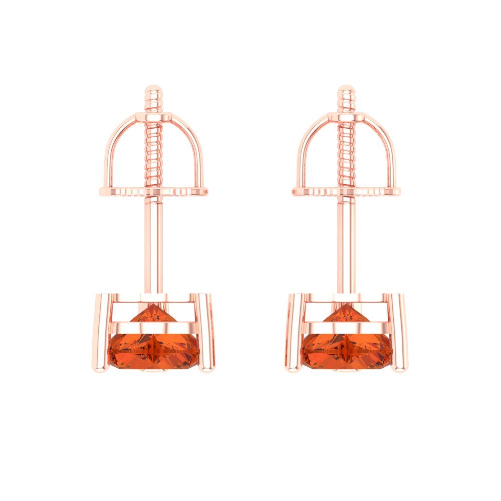 1 ctw Red Zirconia Studs Earrings | 5mm Heart Cut White Gold Screw back | April Birthstone
