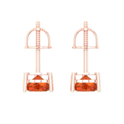1 ctw Red Zirconia Studs Earrings | 5mm Heart Cut White Gold Screw back | April Birthstone