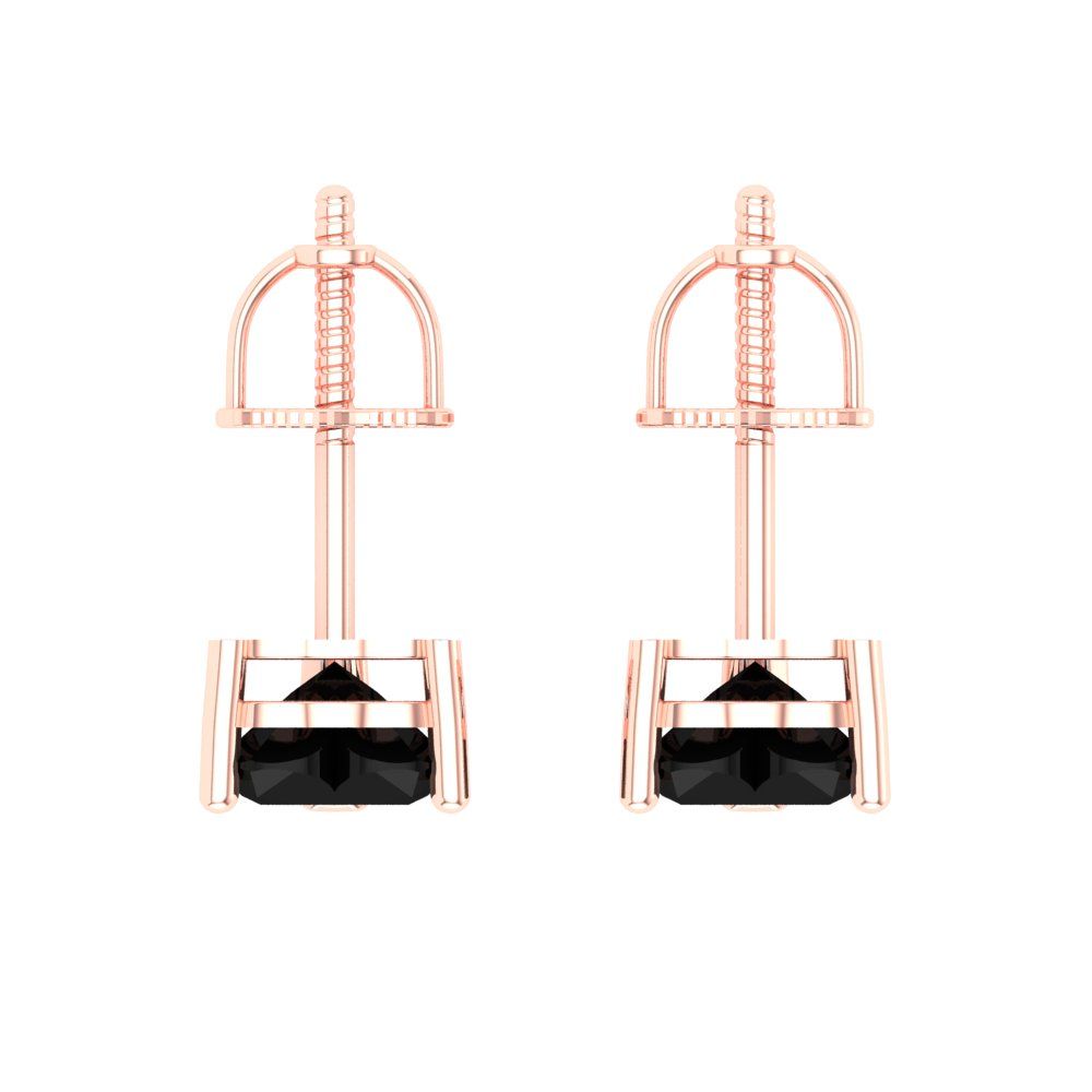 1 ctw Onyx Studs Earrings | 5mm Heart Cut White Gold Screw back | July Birthstone