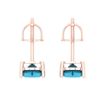 1 ctw Turquoise Studs Earrings | 5mm Heart Cut White Gold Screw back | December Birthstone