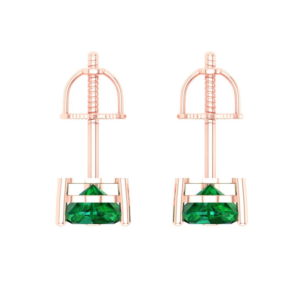 1 ctw Emerald Studs Earrings | 5mm Heart Cut White Gold Screw back | May Birthstone