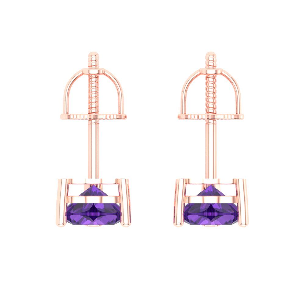 1 ctw Amethyst Studs Earrings | 5mm Heart Cut White Gold Screw back | February Birthstone