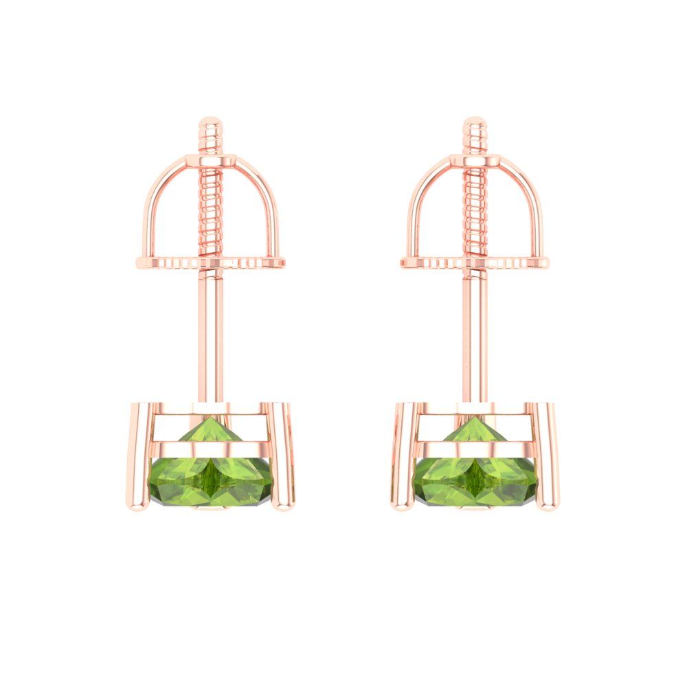 1 ctw Peridot Studs Earrings | 5mm Heart Cut White Gold Screw back | August Birthstone