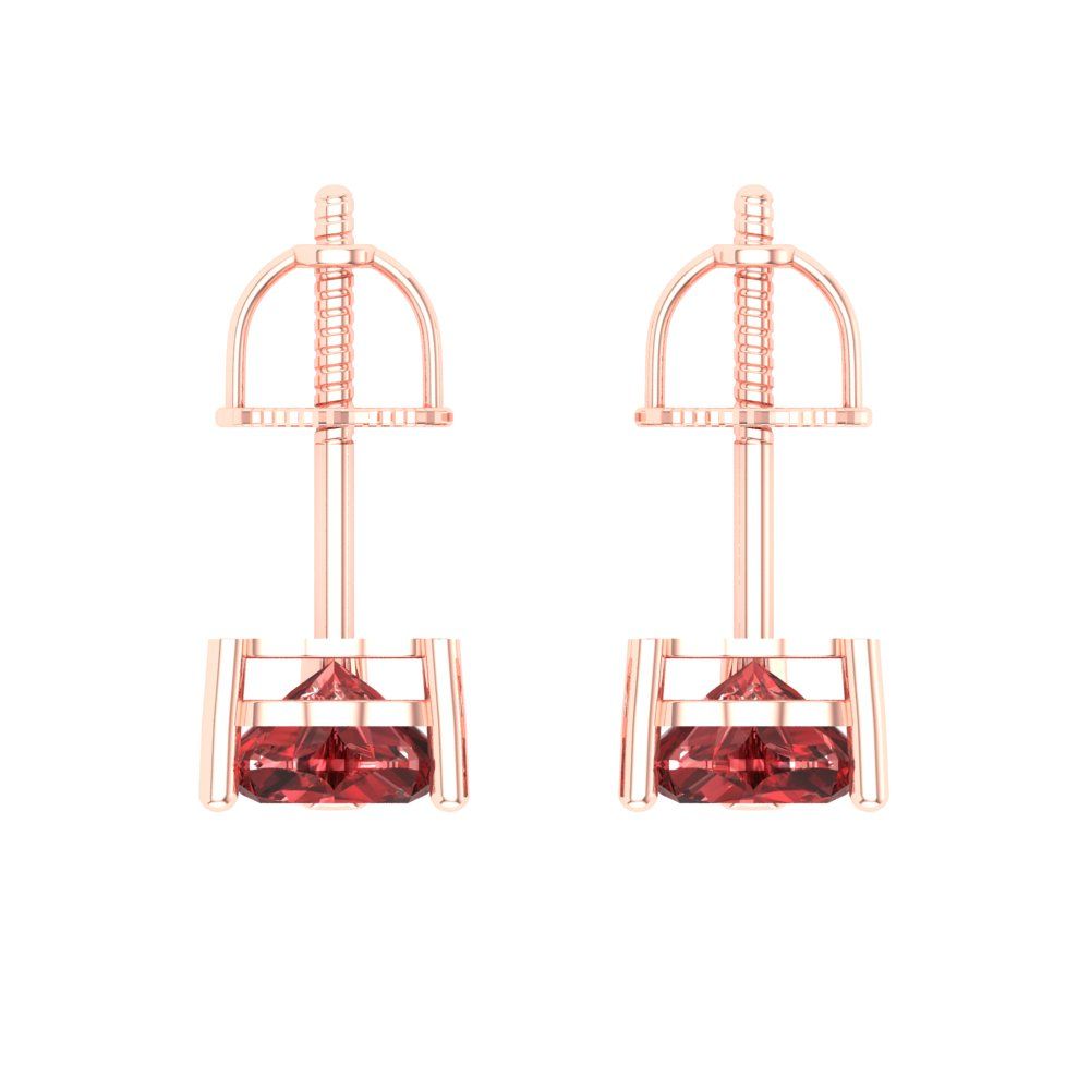 1 ctw Garnet Studs Earrings | 5mm Heart Cut White Gold Screw back | January Birthstone