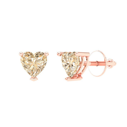 1.5 ctw Morganite Studs Earrings | 6.0mm Heart Cut White Gold Screw back | February Birthstone