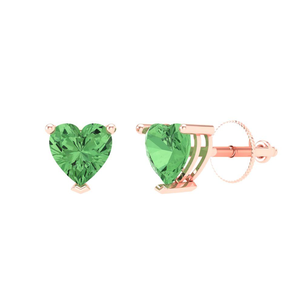 1.5 ctw Green Zirconia Studs Earrings | 6.0mm Heart Cut White Gold Screw back | April Birthstone