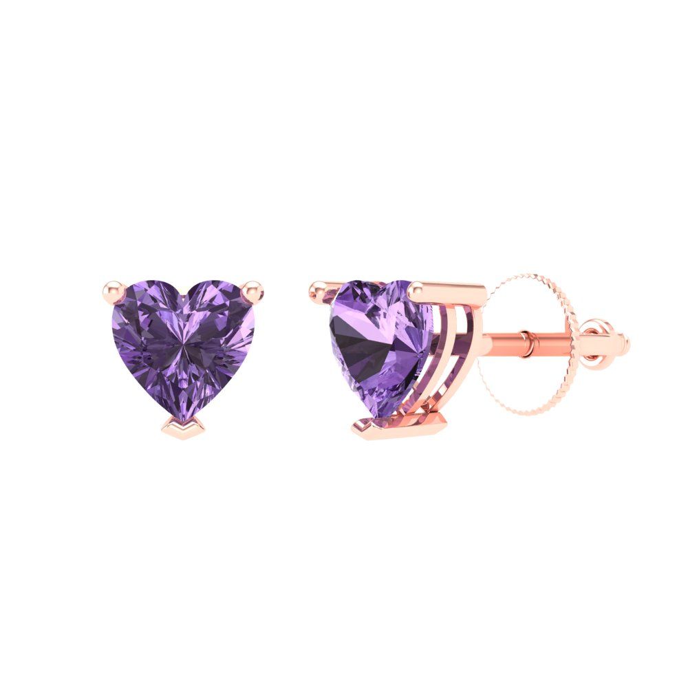 1.5 ctw Alexandrite Studs Earrings | 6.0mm Heart Cut White Gold Screw back | June Birthstone