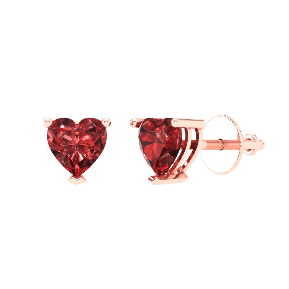 1.5 ctw Garnet Studs Earrings | 6.0mm Heart Cut White Gold Screw back | January Birthstone