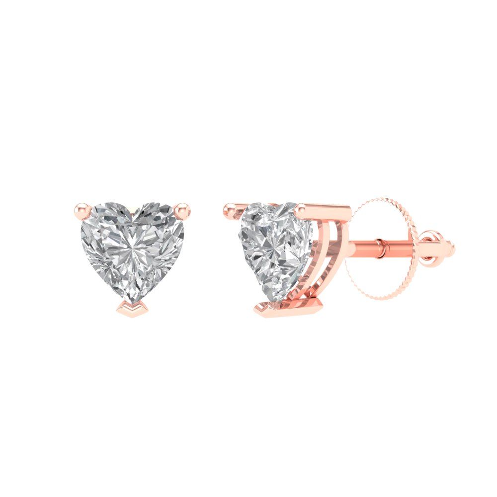 1.5 ctw Moissanite Studs Earrings | 6.0mm Heart Cut White Gold Screw back | April Birthstone
