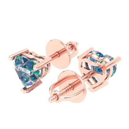 1.5 ctw Blue Moissanite Studs Earrings | 6.0mm Heart Cut White Gold Screw back | April Birthstone