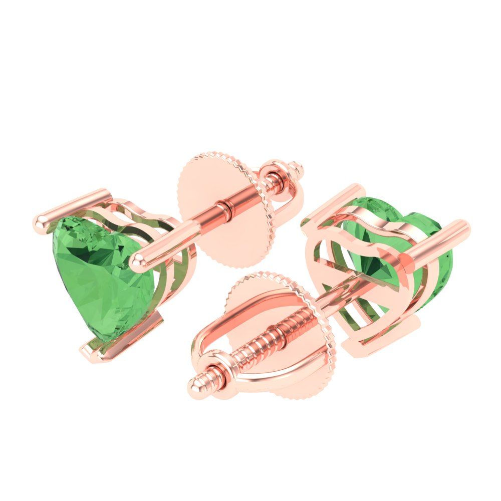1.5 ctw Green Zirconia Studs Earrings | 6.0mm Heart Cut White Gold Screw back | April Birthstone