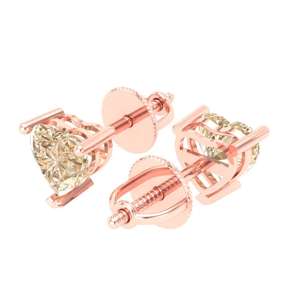 1.5 ctw Morganite Studs Earrings | 6.0mm Heart Cut White Gold Screw back | February Birthstone