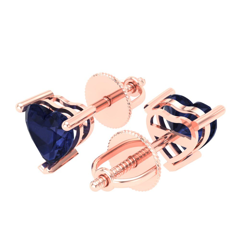 1.5 ctw Blue Sapphire Studs Earrings | 6.0mm Heart Cut White Gold Screw back | September Birthstone