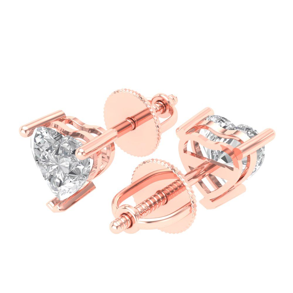 1.5 ctw Moissanite Studs Earrings | 6.0mm Heart Cut White Gold Screw back | April Birthstone