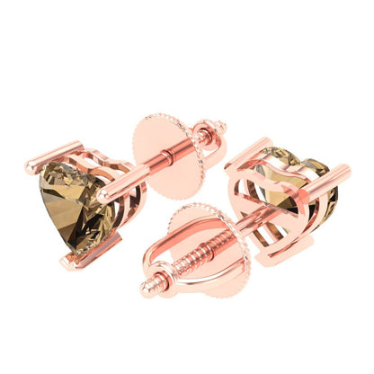 1.5 ctw Champagne Studs Earrings | 6.0mm Heart Cut White Gold Screw back | April Birthstone