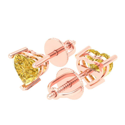 1.5 ctw Citrine Studs Earrings | 6.0mm Heart Cut White Gold Screw back | November Birthstone