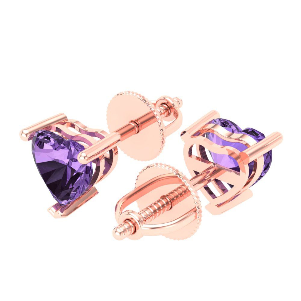 1.5 ctw Alexandrite Studs Earrings | 6.0mm Heart Cut White Gold Screw back | June Birthstone