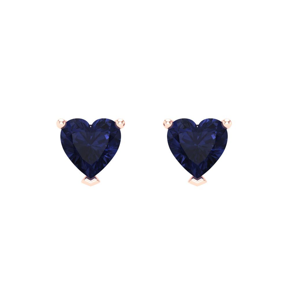 1.5 ctw Blue Sapphire Studs Earrings | 6.0mm Heart Cut White Gold Screw back | September Birthstone