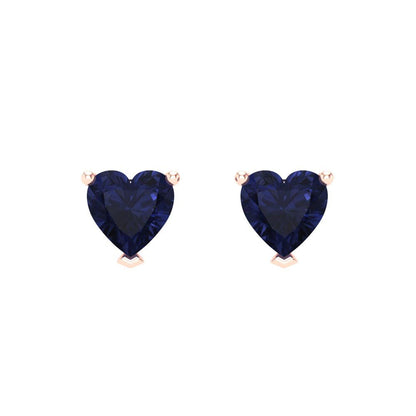 1.5 ctw Blue Sapphire Studs Earrings | 6.0mm Heart Cut White Gold Screw back | September Birthstone