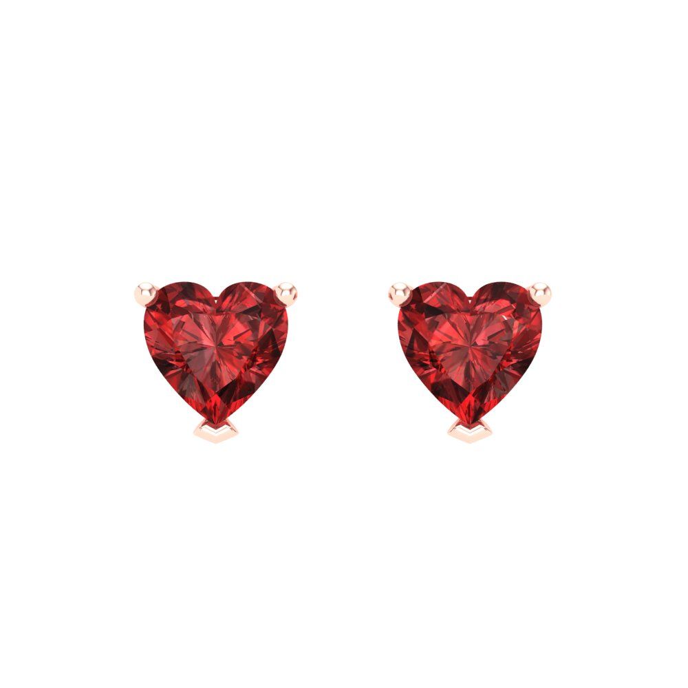1.5 ctw Garnet Studs Earrings | 6.0mm Heart Cut White Gold Screw back | January Birthstone
