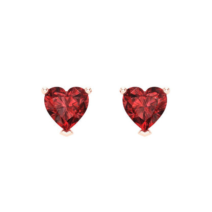 1.5 ctw Garnet Studs Earrings | 6.0mm Heart Cut White Gold Screw back | January Birthstone