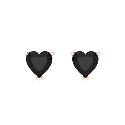 1.5 ctw Onyx Studs Earrings | 6.0mm Heart Cut White Gold Screw back | July Birthstone