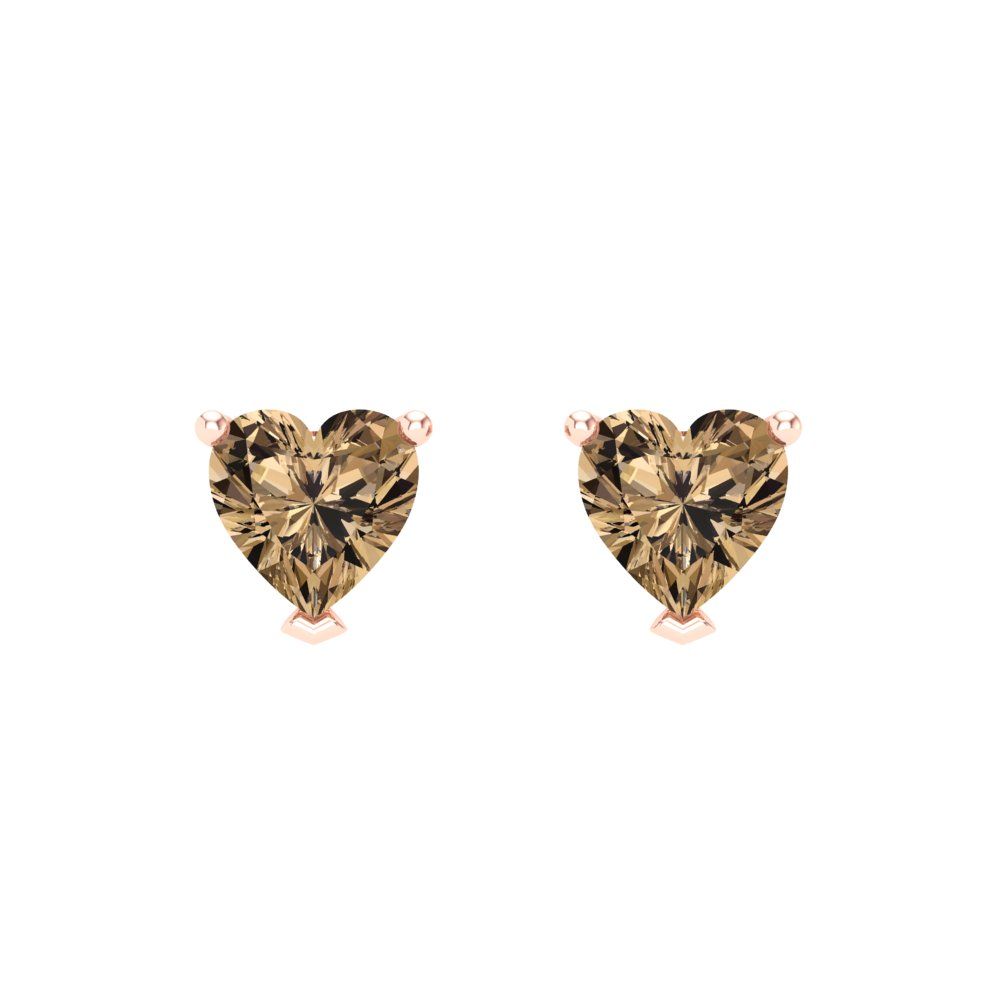 1.5 ctw Champagne Studs Earrings | 6.0mm Heart Cut White Gold Screw back | April Birthstone
