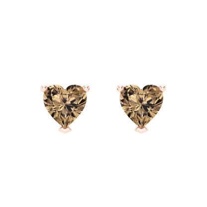 1.5 ctw Champagne Studs Earrings | 6.0mm Heart Cut White Gold Screw back | April Birthstone