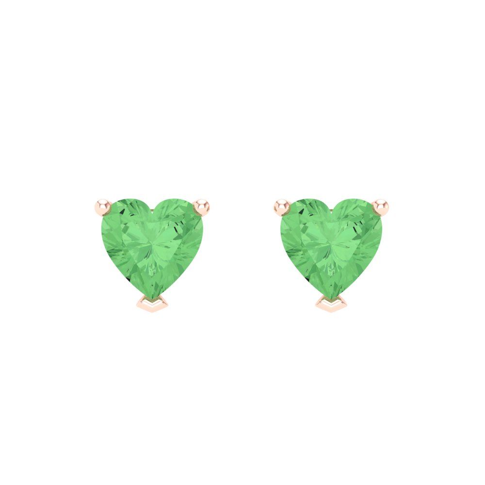 1.5 ctw Green Zirconia Studs Earrings | 6.0mm Heart Cut White Gold Screw back | April Birthstone