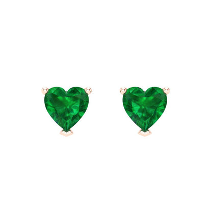 1.5 ctw Emerald Studs Earrings | 6.0mm Heart Cut White Gold Screw back | May Birthstone