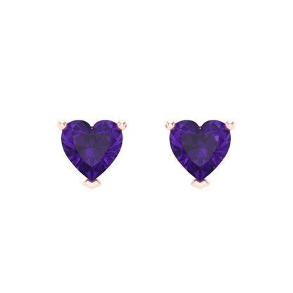 1.5 ctw Amethyst Studs Earrings | 6.0mm Heart Cut White Gold Screw back | February Birthstone