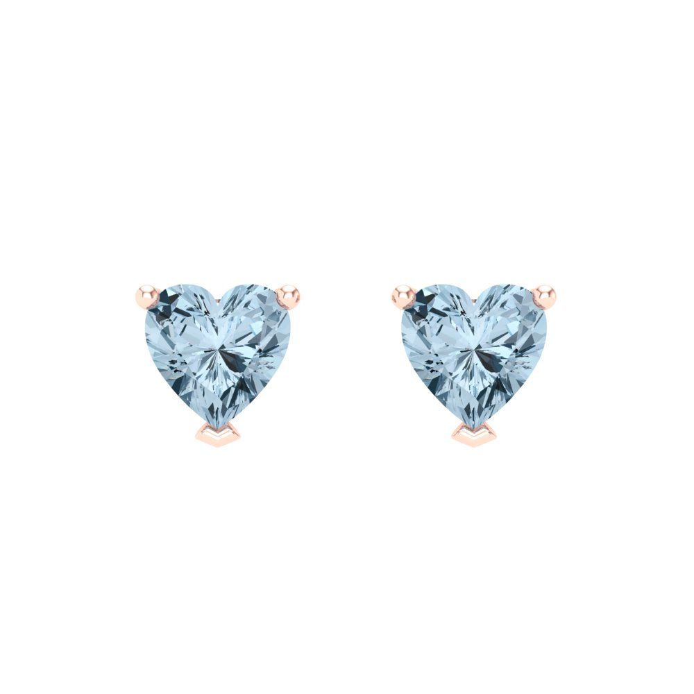1.5 ctw Aquamarine Studs Earrings | 6.0mm Heart Cut White Gold Screw back | March Birthstone