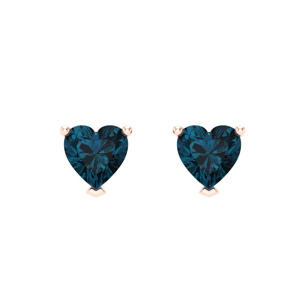 1.5 ctw London Blue Topaz Studs Earrings | 6.0mm Heart Cut White Gold Screw back | December Birthstone