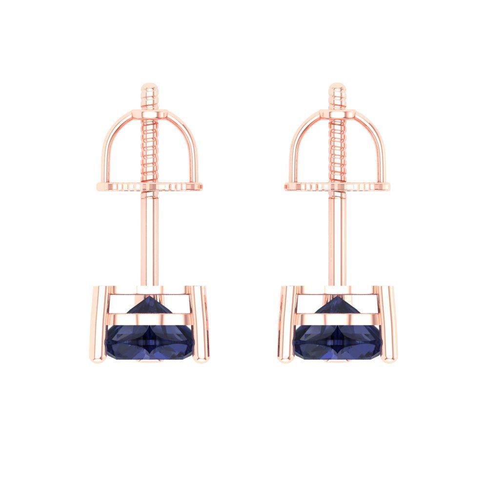 1.5 ctw Blue Sapphire Studs Earrings | 6.0mm Heart Cut White Gold Screw back | September Birthstone