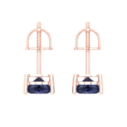 1.5 ctw Blue Sapphire Studs Earrings | 6.0mm Heart Cut White Gold Screw back | September Birthstone