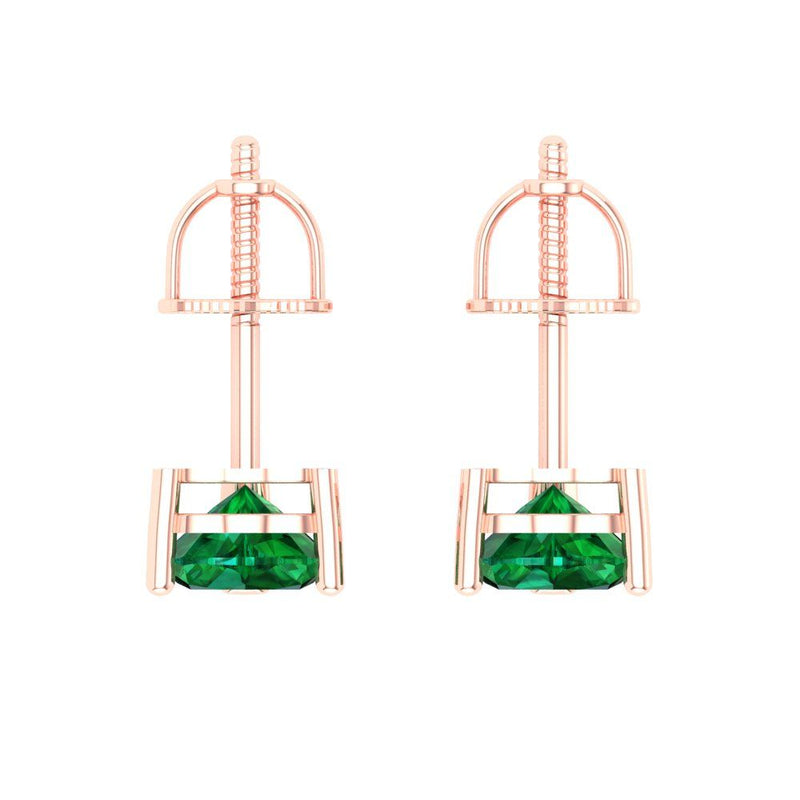 1.5 ct Brilliant Heart Cut Solitaire Studs Simulated Emerald Stone Rose Gold Earrings Screw back