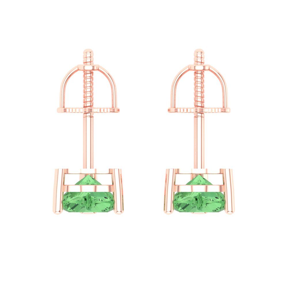 1.5 ctw Green Zirconia Studs Earrings | 6.0mm Heart Cut White Gold Screw back | April Birthstone