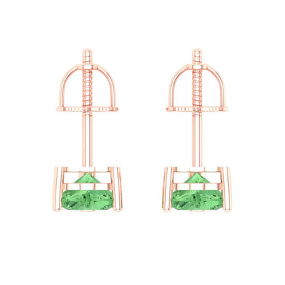 1.5 ctw Green Zirconia Studs Earrings | 6.0mm Heart Cut White Gold Screw back | April Birthstone