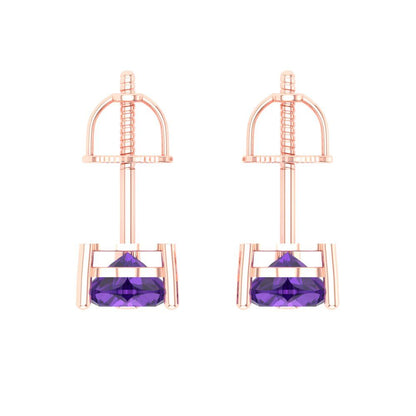 1.5 ctw Amethyst Studs Earrings | 6.0mm Heart Cut White Gold Screw back | February Birthstone