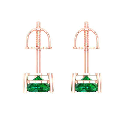 1.5 ctw Emerald Studs Earrings | 6.0mm Heart Cut White Gold Screw back | May Birthstone