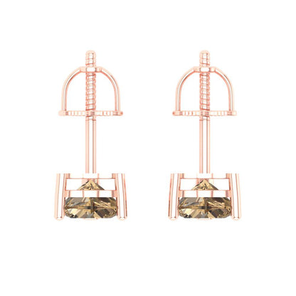 1.5 ctw Champagne Studs Earrings | 6.0mm Heart Cut White Gold Screw back | April Birthstone