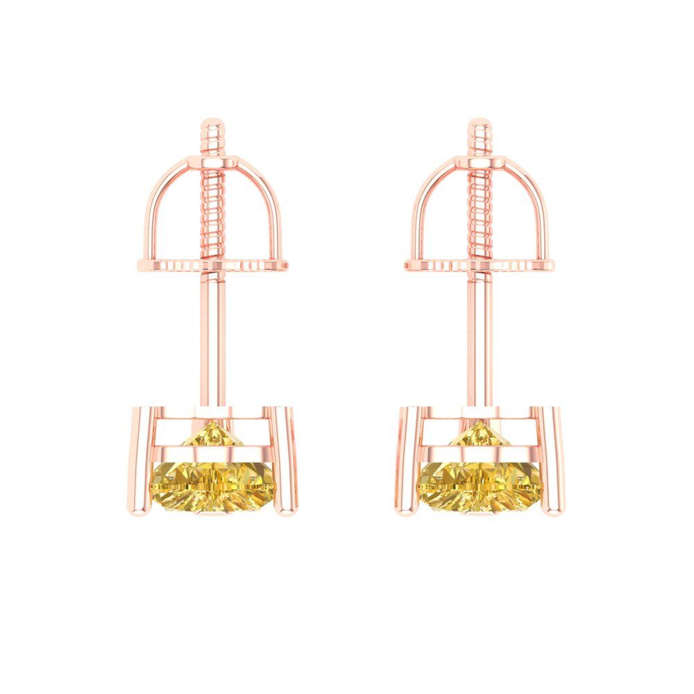 1.5 ctw Citrine Studs Earrings | 6.0mm Heart Cut White Gold Screw back | November Birthstone